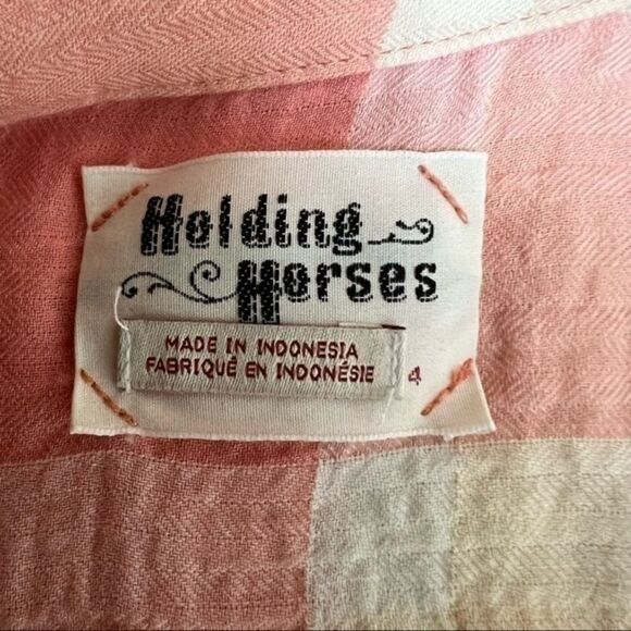 Anthropologie Holding Horses Gailen Pink Plaid Button Down Shirt Size 4. - Picture 4 of 6